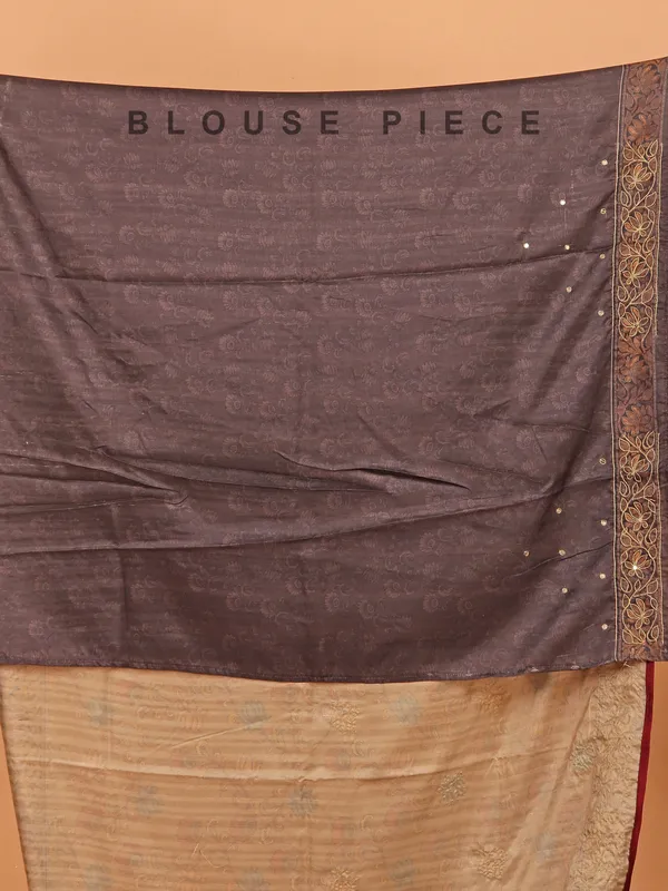 Brown semi cotton silk printed saree for festive