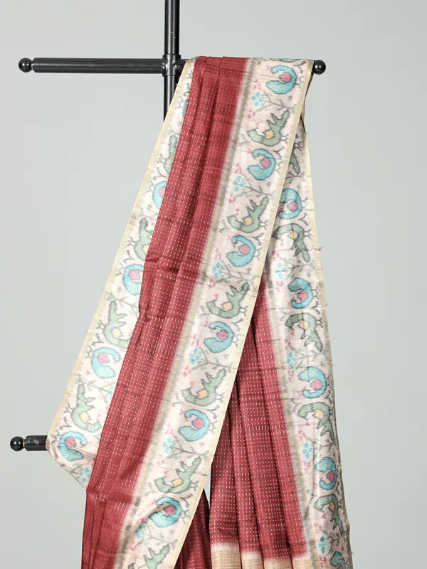 Brown semi cotton silk saree for festive