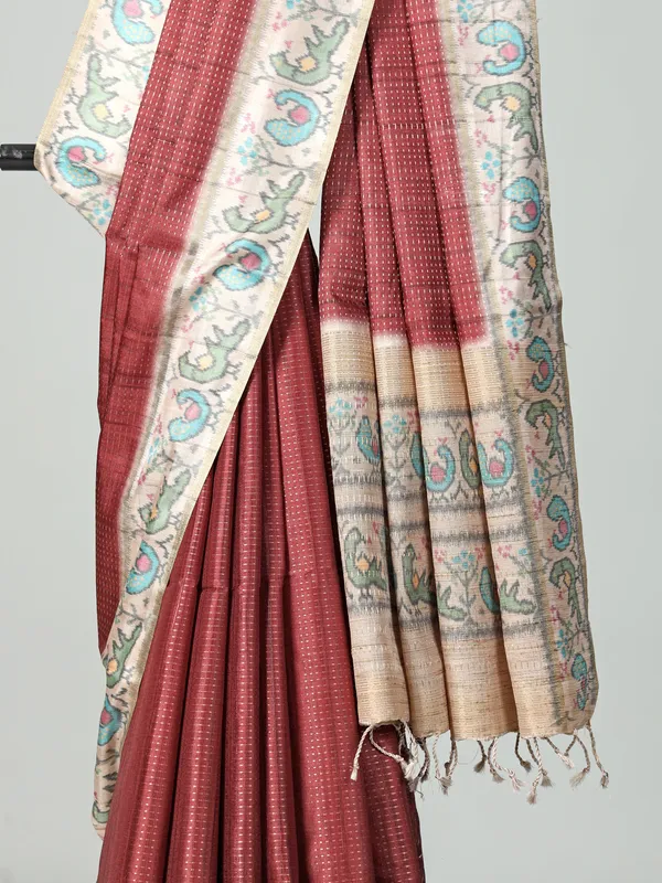 Brown semi cotton silk saree for festive