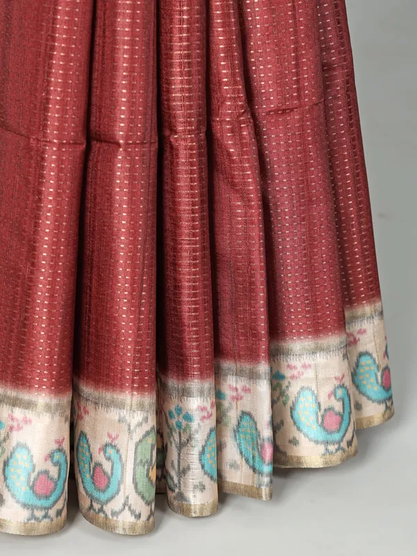 Brown semi cotton silk saree for festive