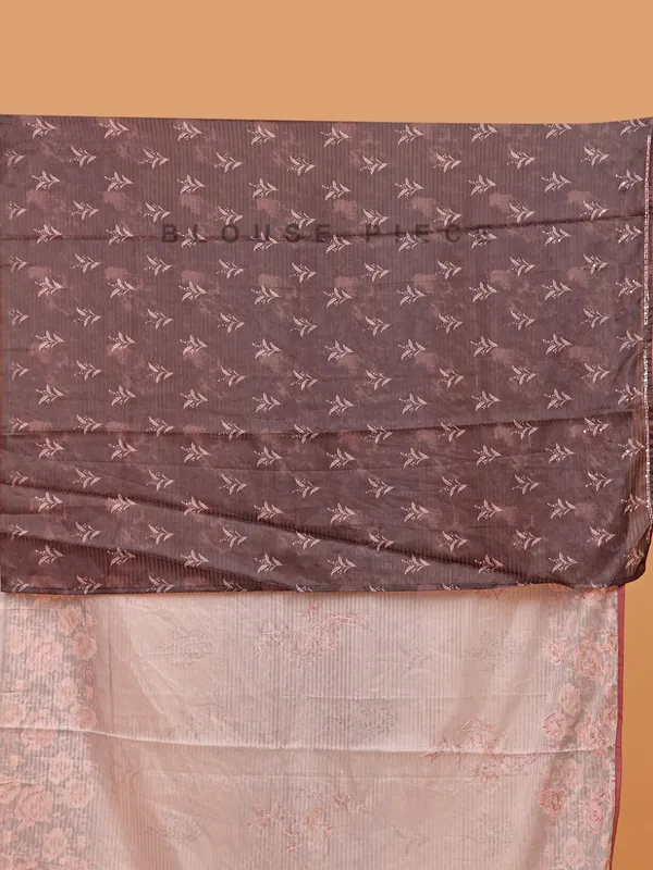 Brown semi silk printed saree for women