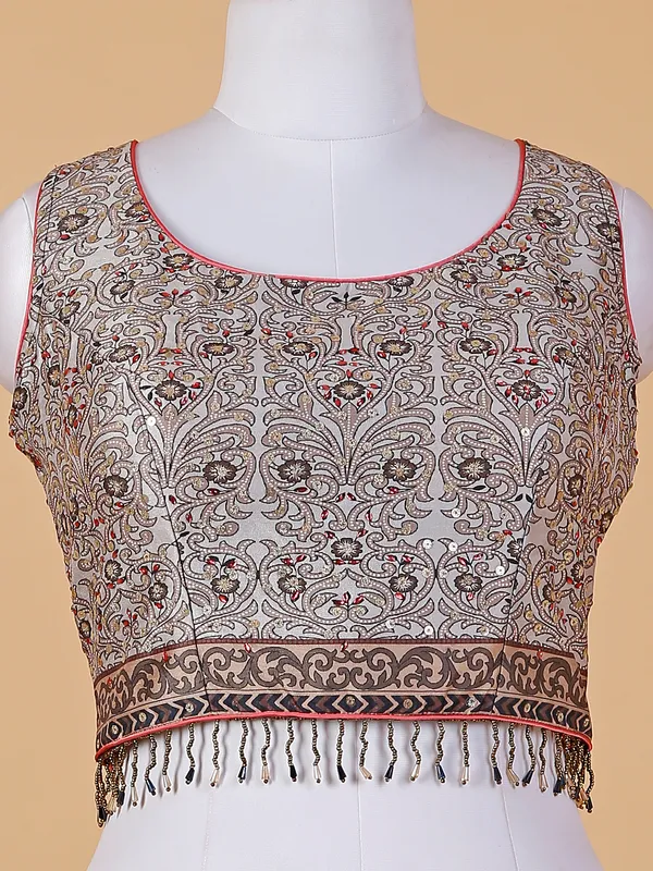 Brown shaded printed silk lehenga choli
