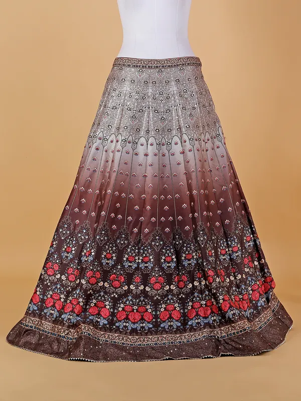 Brown shaded printed silk lehenga choli