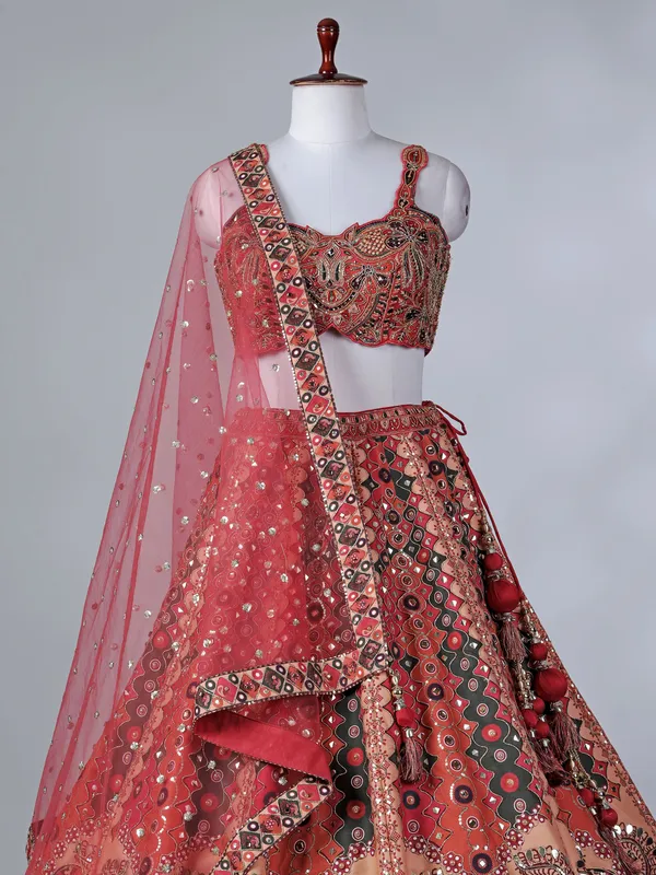 Brown silk beaded cutdana embroidered lehenga choli