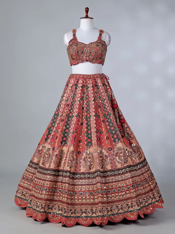 Brown silk beaded cutdana embroidered lehenga choli