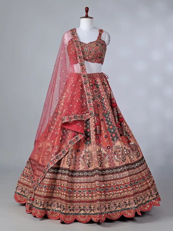 Brown silk beaded cutdana embroidered lehenga choli