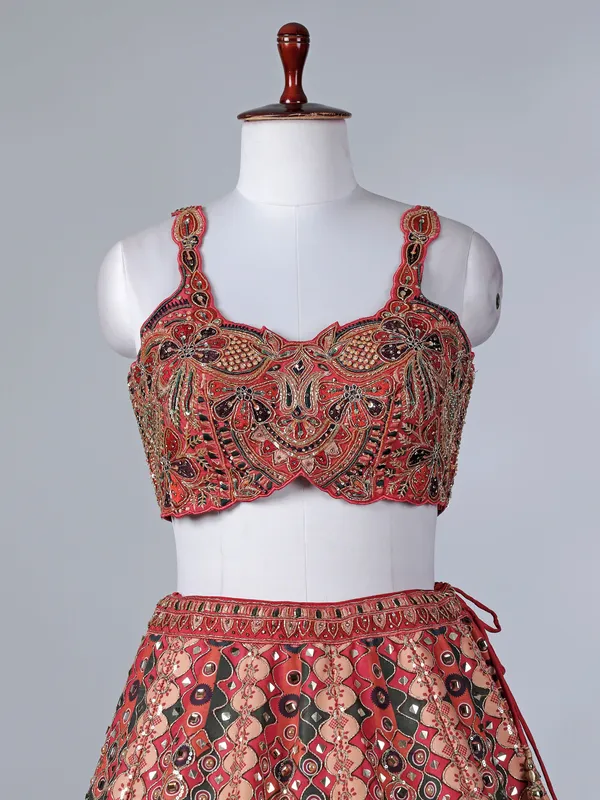 Brown silk beaded cutdana embroidered lehenga choli
