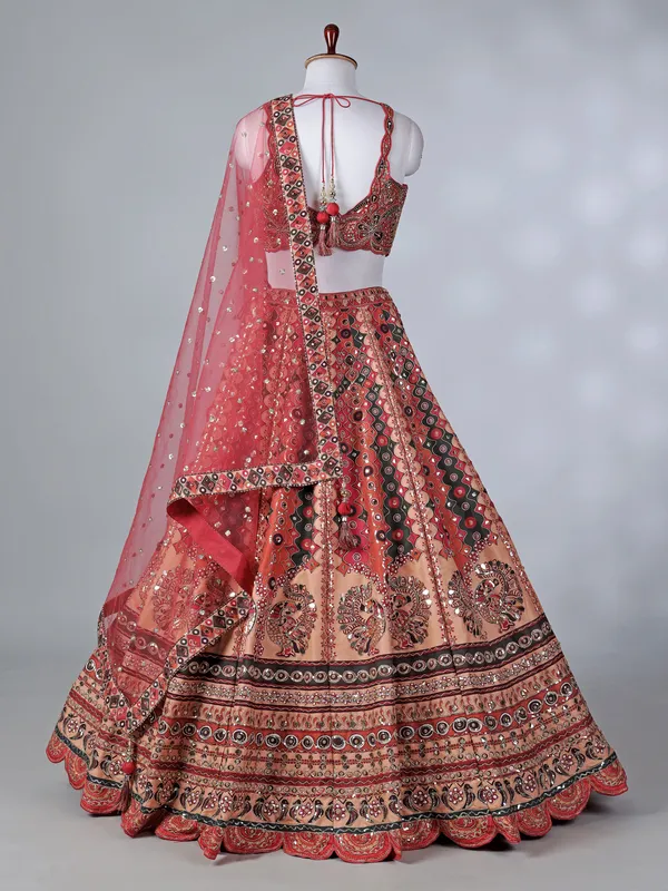 Brown silk beaded cutdana embroidered lehenga choli