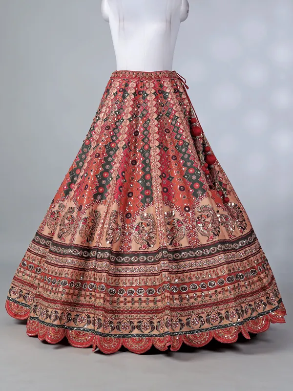 Brown silk beaded cutdana embroidered lehenga choli