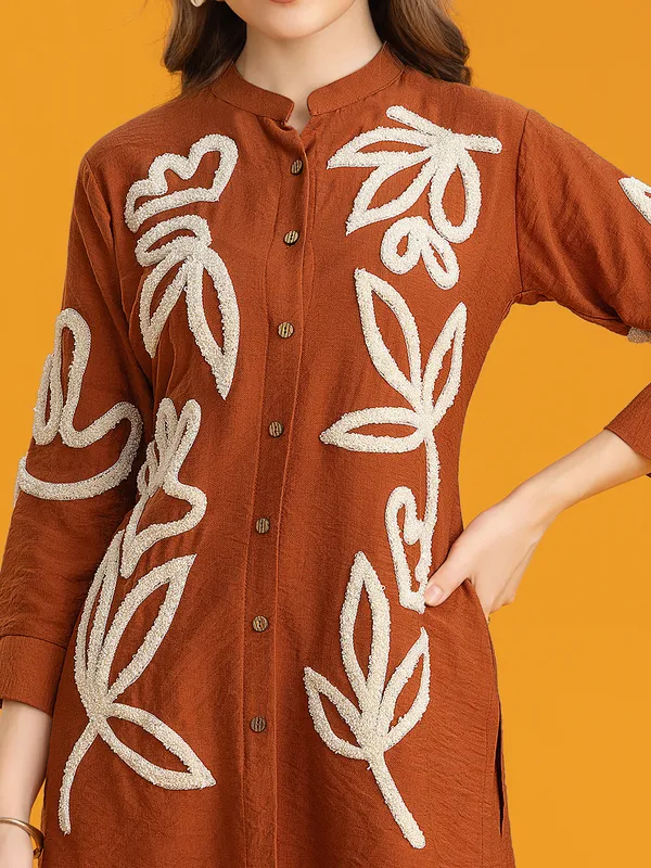 Brown silk co-ord set with fine detailing