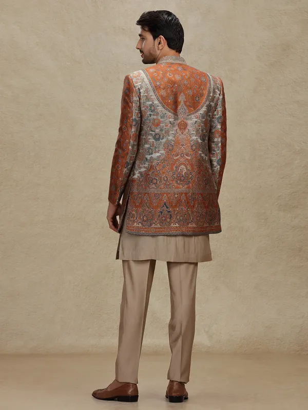 Brown silk indo western outfit for Men