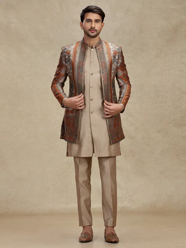 Brown silk indo western outfit for Men