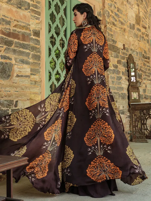 Brown silk indowestern salwar suit with shrug