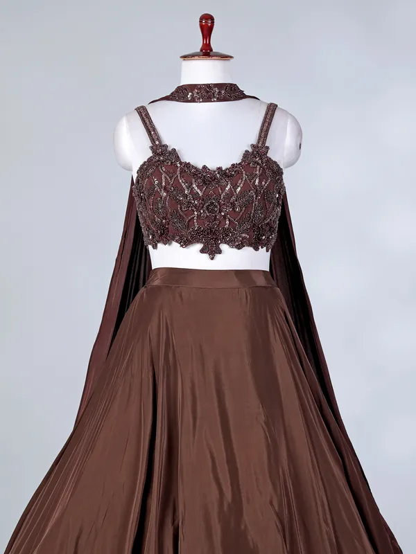 Brown silk latest choker dupatta lehenga choli ensemble
