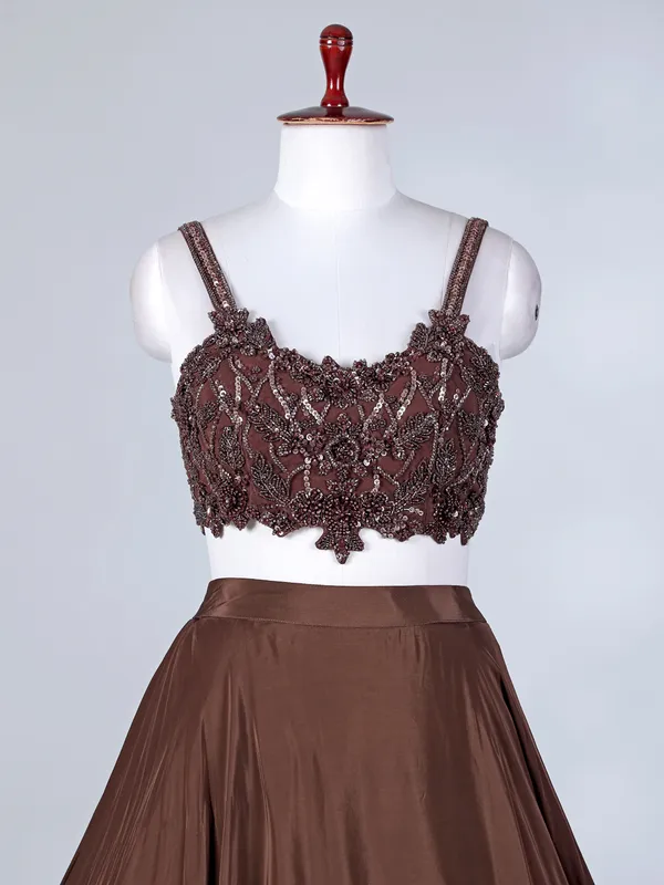 Brown silk latest choker dupatta lehenga choli ensemble