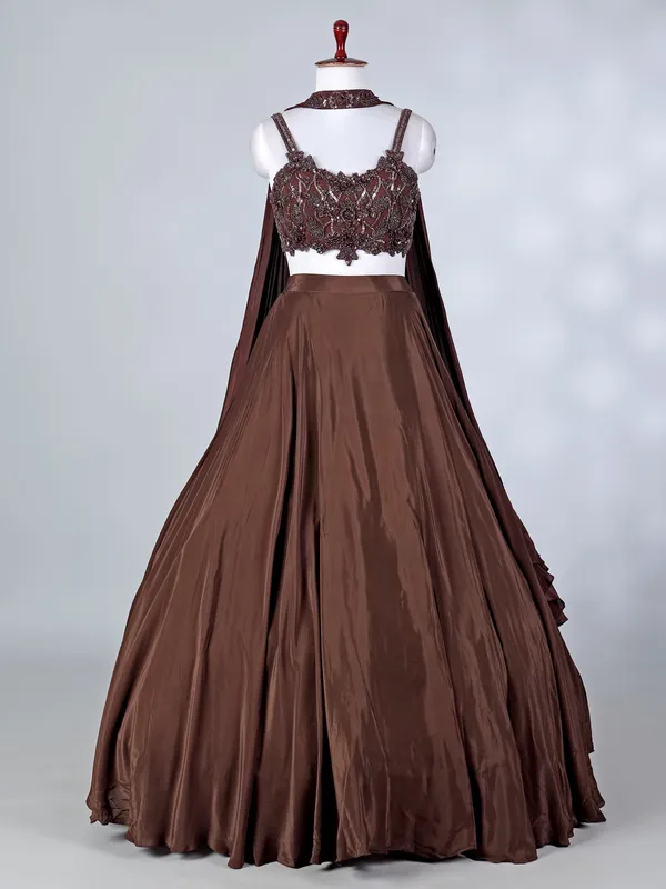 Brown silk latest choker dupatta lehenga choli ensemble