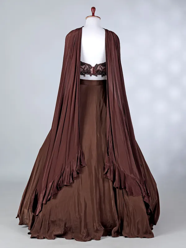 Brown silk latest choker dupatta lehenga choli ensemble