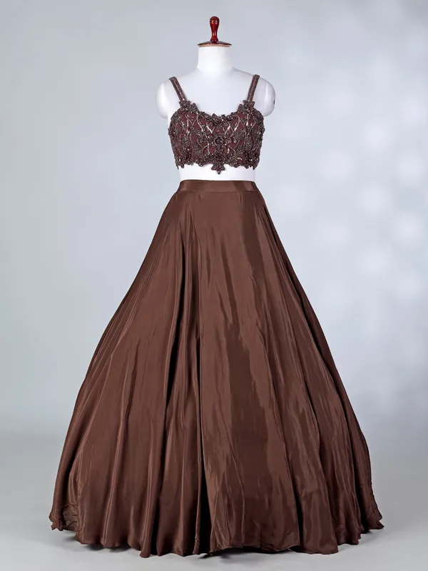Brown silk latest choker dupatta lehenga choli ensemble