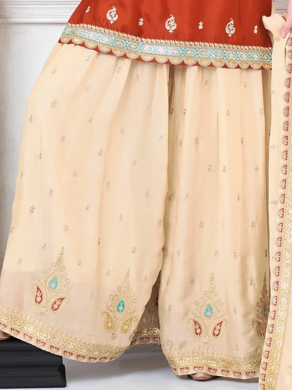 Brown silk palazzo salwar suit with dupatta elegance