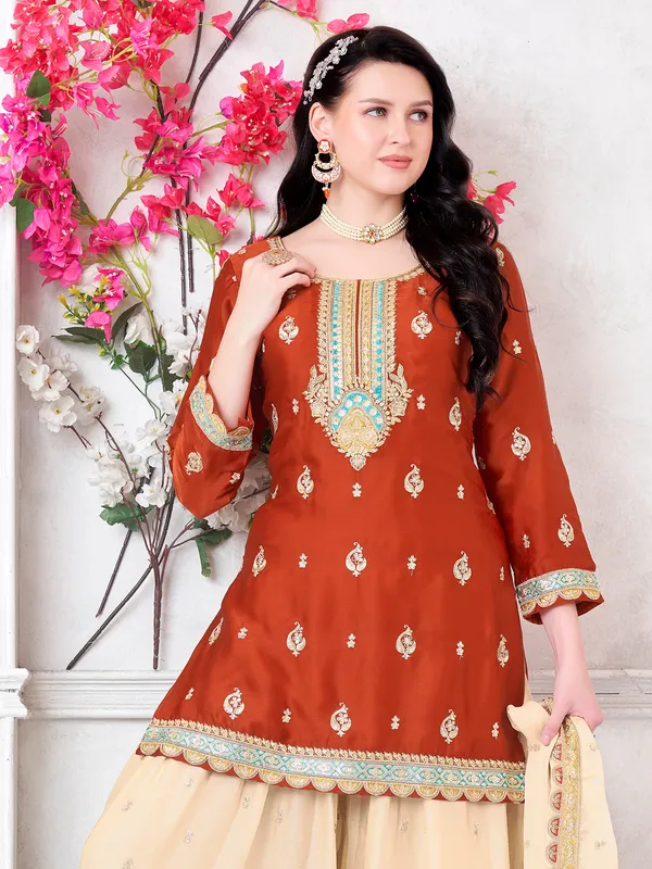 Brown silk palazzo salwar suit with dupatta elegance