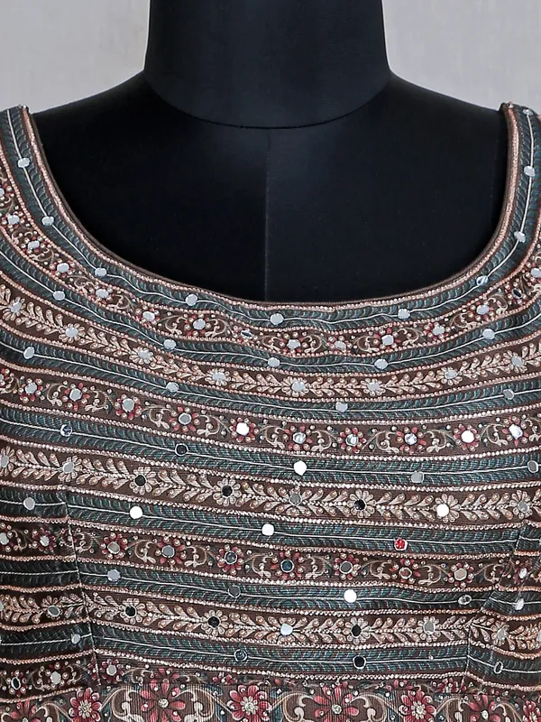 Brown silk printed lehenga choli