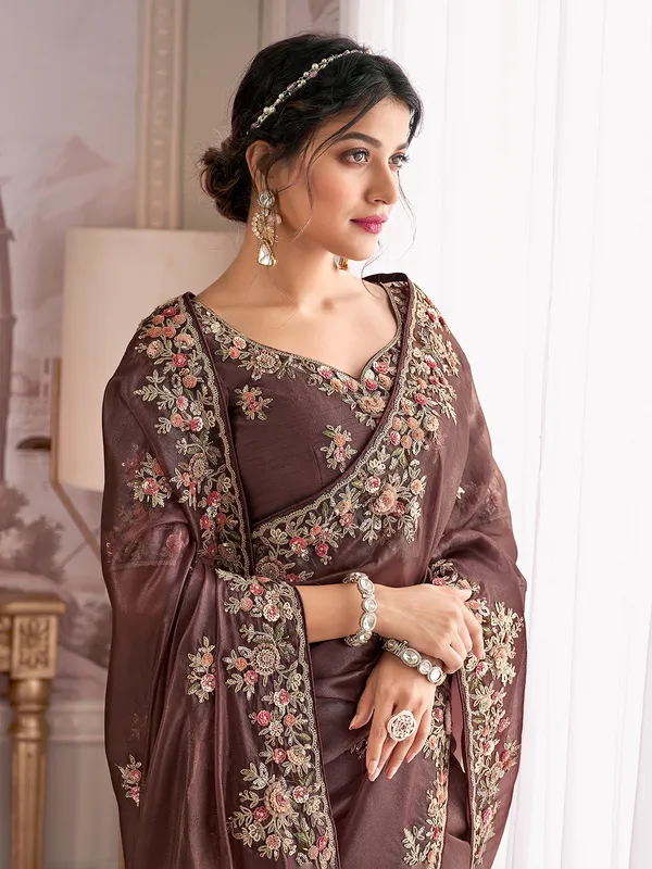 Brown silk saree for regal celebrations