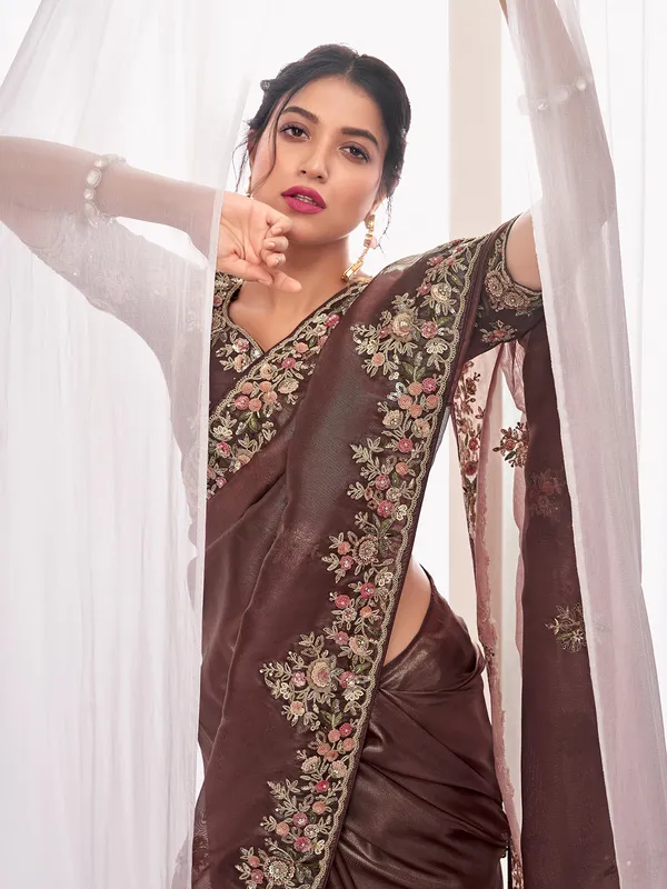 Brown silk saree for regal celebrations