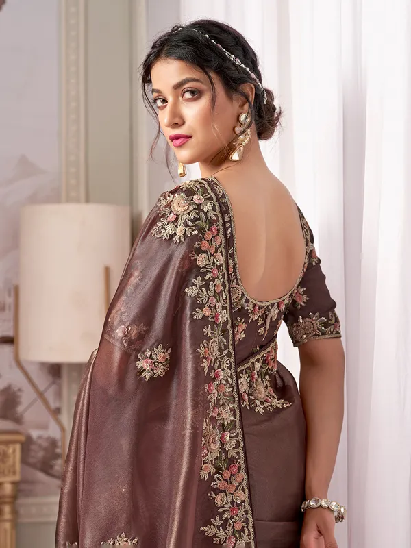 Brown silk saree for regal celebrations