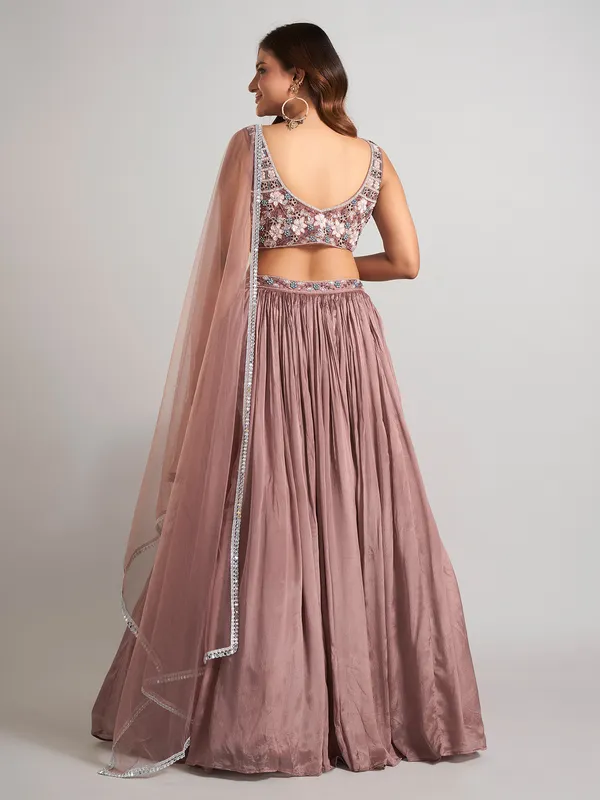 Brown silk stone studded lehenga choli