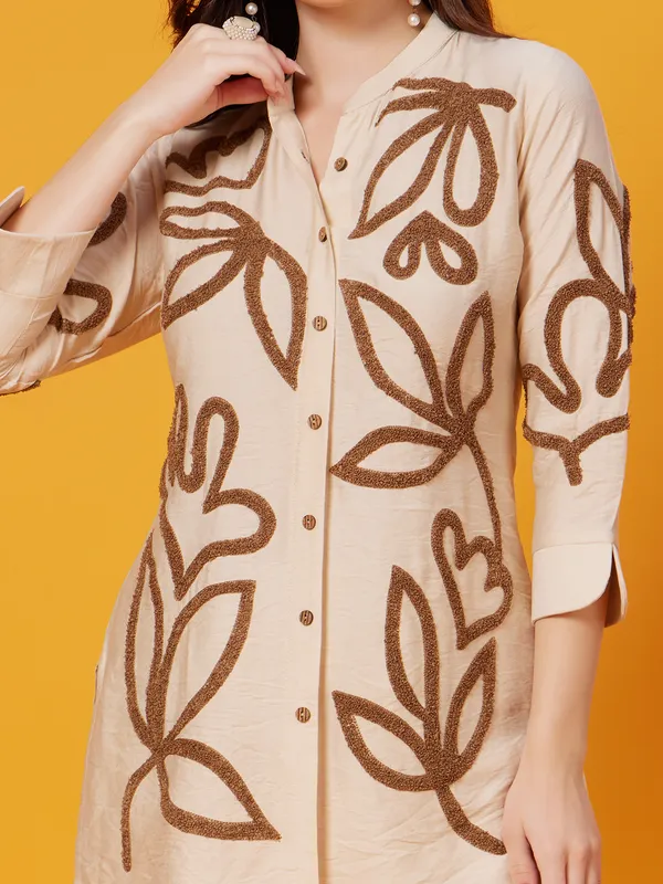 Brown silk thread work palazzo co-ord set