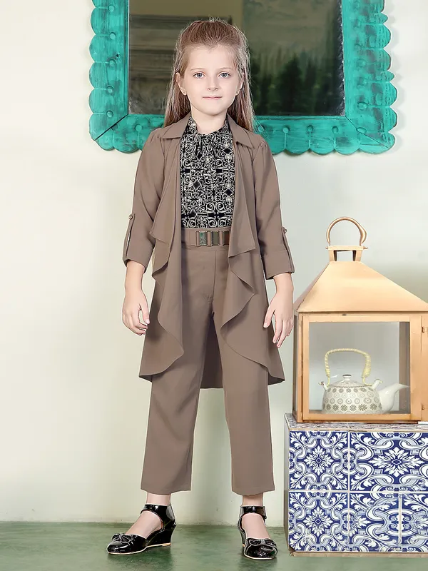 Brown terry rayon jacket style co ord set