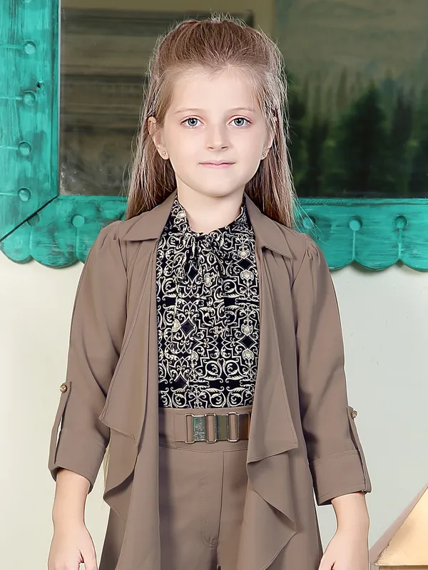 Brown terry rayon jacket style co ord set