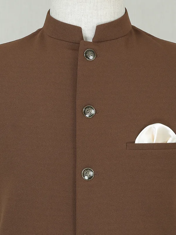 Brown terry rayon wedding wear waistcoat