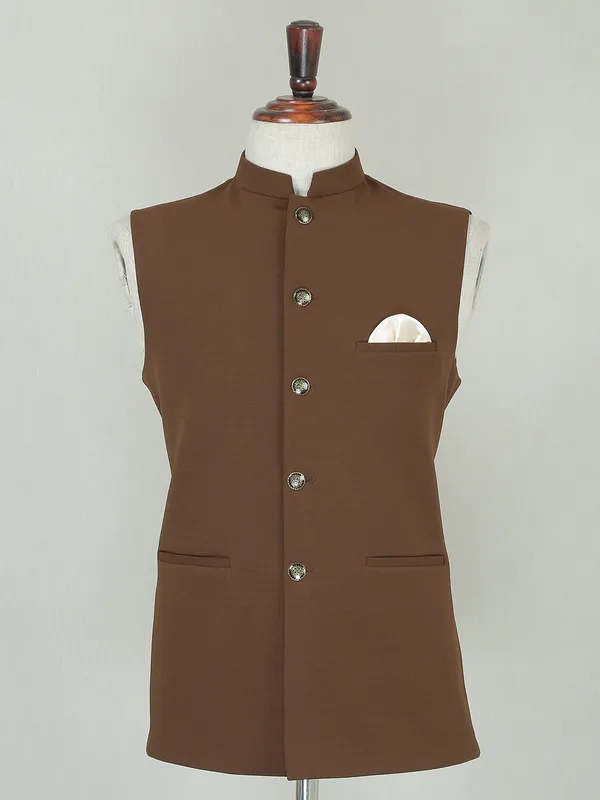 Brown terry rayon wedding wear waistcoat