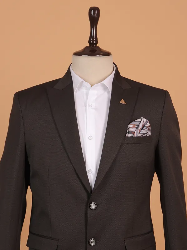 Brown textured cotton coat suit for men