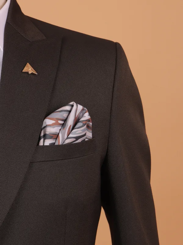 Brown textured cotton coat suit for men
