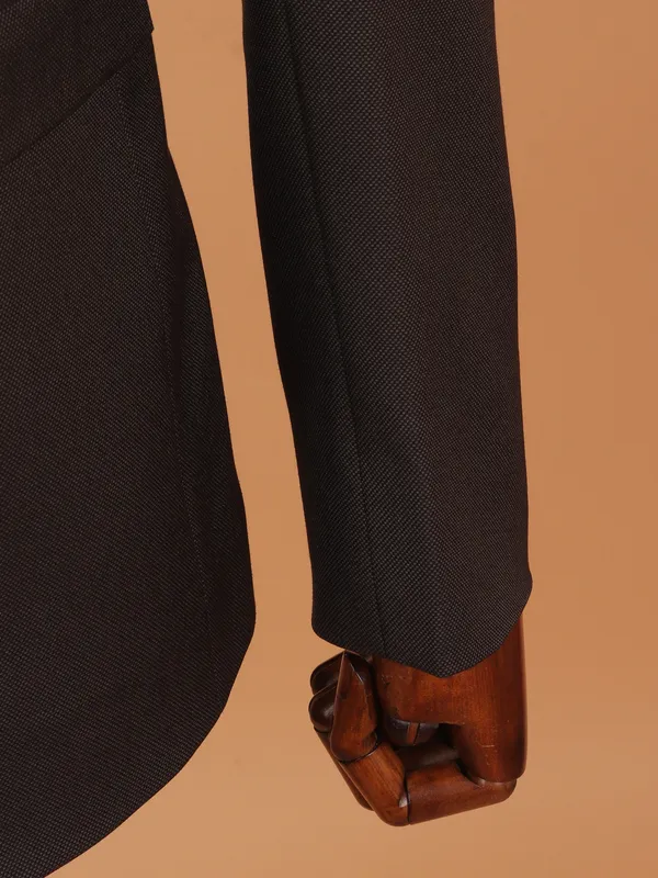Brown textured cotton coat suit for men