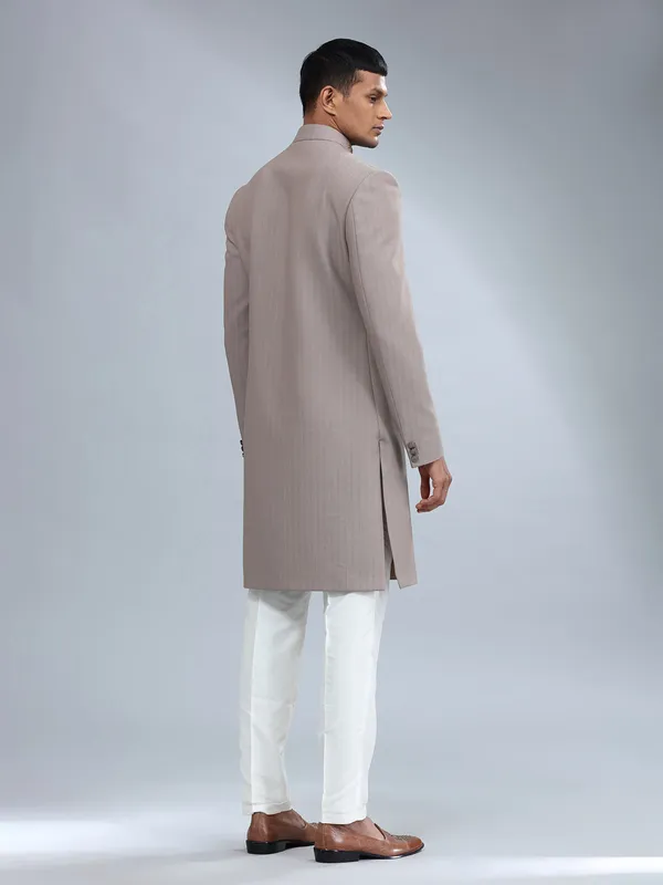 Brown textured terry rayon sherwani for men