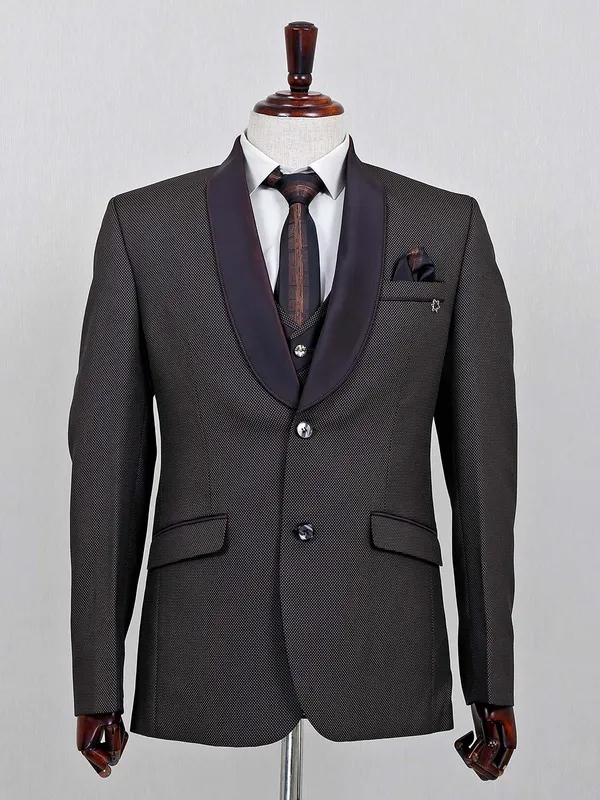 Brown three piece terry rayon coat suit