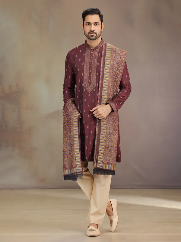 Brown wedding wear cotton silk kurta pajama