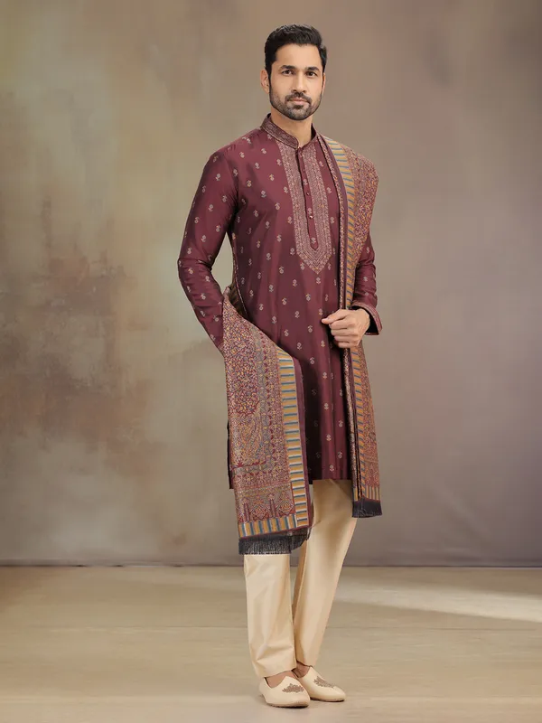 Brown wedding wear cotton silk kurta pajama