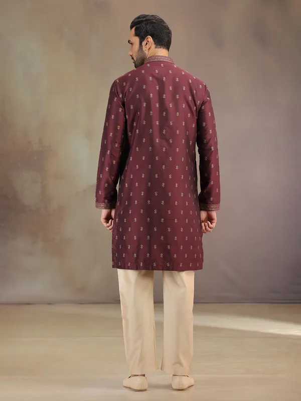 Brown wedding wear cotton silk kurta pajama