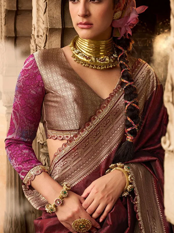 Brown wedding wear saree in banarasi silk