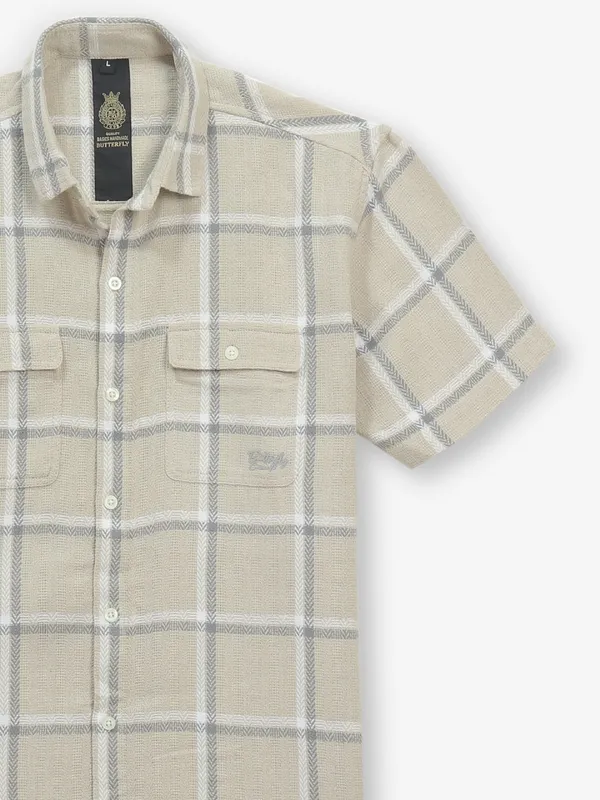 BUTTERFLY beige checks cotton shirt