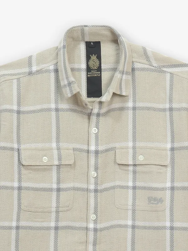 BUTTERFLY beige checks cotton shirt