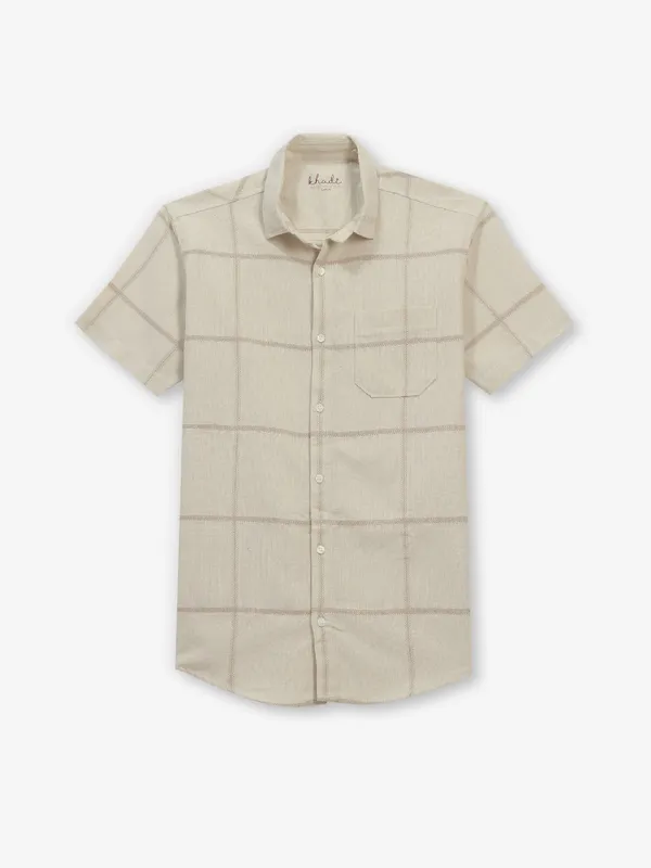 BUTTERFLY beige checks cotton shirt for men
