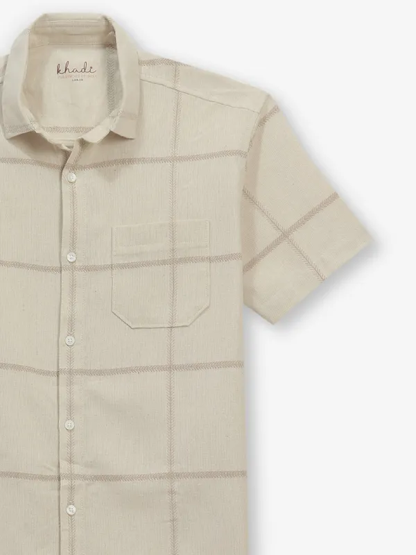 BUTTERFLY beige checks cotton shirt for men