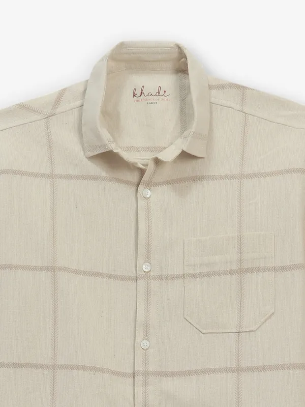 BUTTERFLY beige checks cotton shirt for men