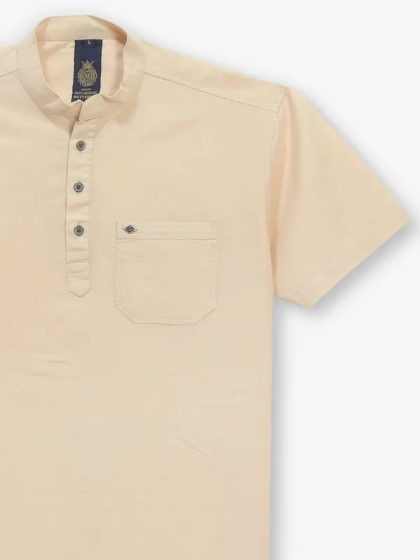 BUTTERFLY beige cotton plain kurta style shirt