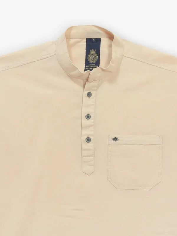 BUTTERFLY beige cotton plain kurta style shirt